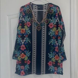 Grace Elements Black Floral Tunic with Multicolor Accents